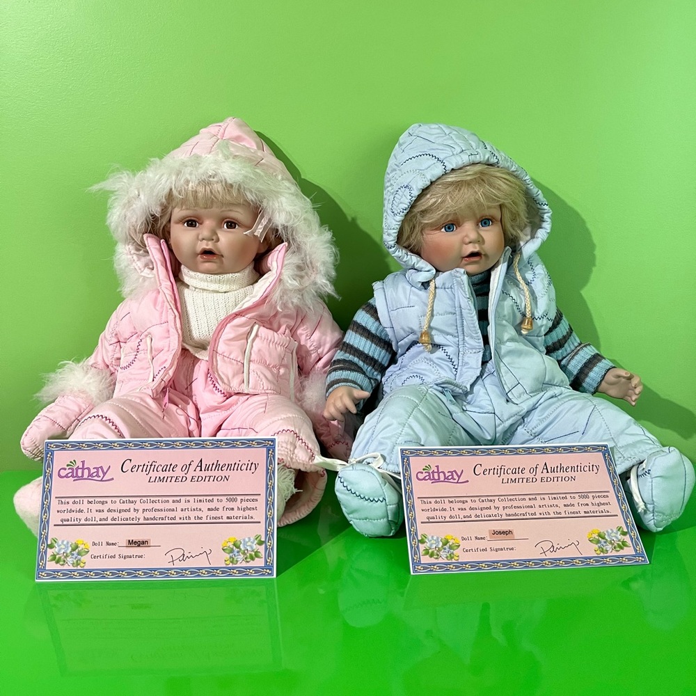 2 twin porcelain dolls